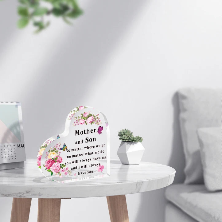 Gifts for Mum Heart-Shaped Acrylic Plaque Mum Gifts from Son Birthday Thanksgiving Mother's Day Gift for Mother