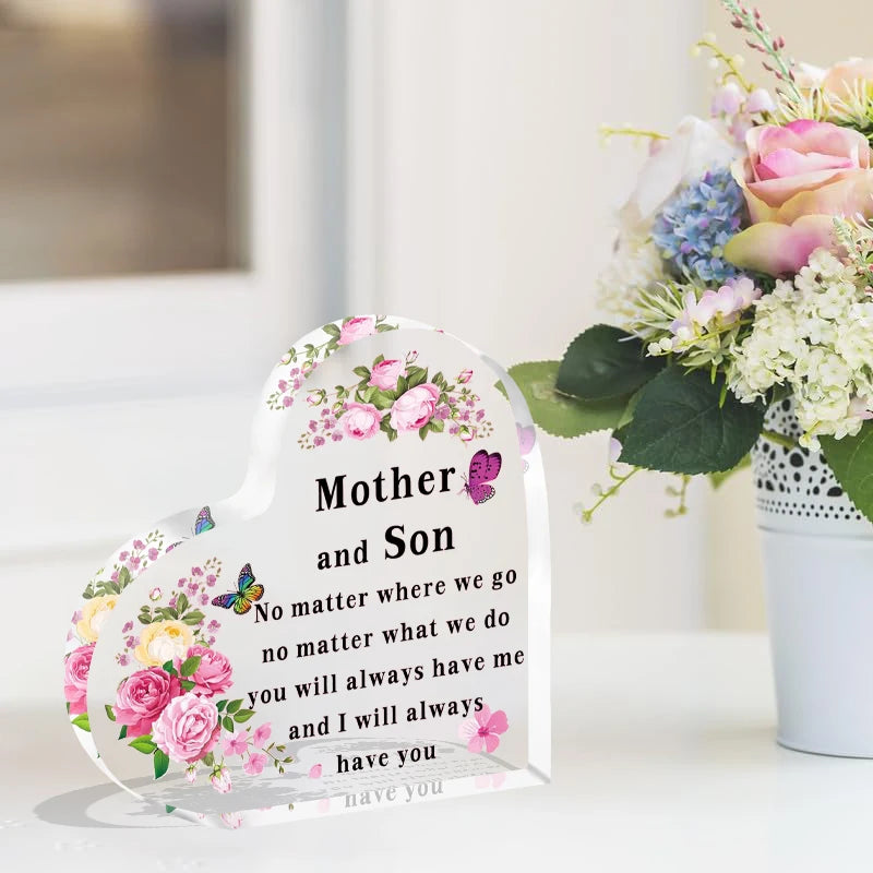 Gifts for Mum Heart-Shaped Acrylic Plaque Mum Gifts from Son Birthday Thanksgiving Mother's Day Gift for Mother