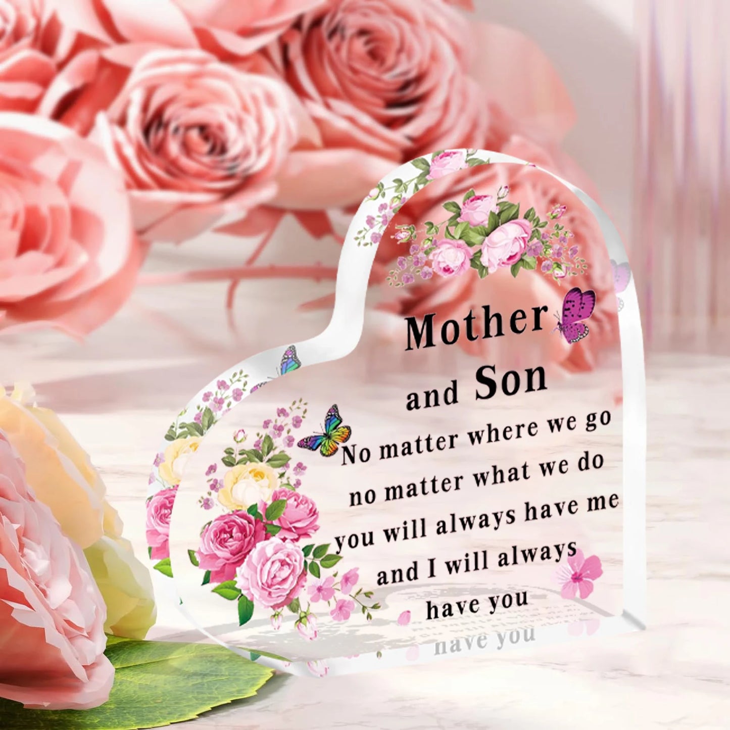 Gifts for Mum Heart-Shaped Acrylic Plaque Mum Gifts from Son Birthday Thanksgiving Mother's Day Gift for Mother