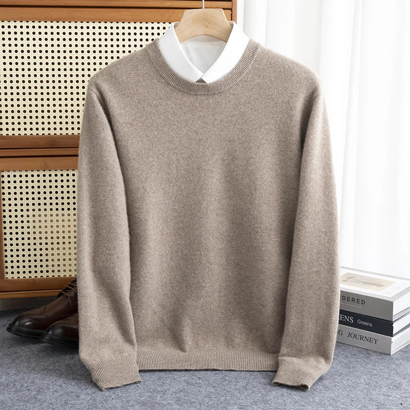 New 100% Pure Wool Sweater Men's Autumn Winter O-Neck Pullovers Business Casual Base Shirt Knit High-Grade Warm Male Jumper