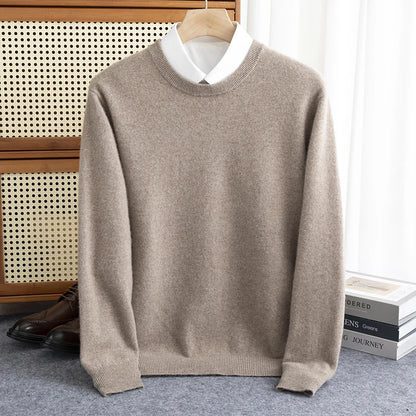 New 100% Pure Wool Sweater Men's Autumn Winter O-Neck Pullovers Business Casual Base Shirt Knit High-Grade Warm Male Jumper