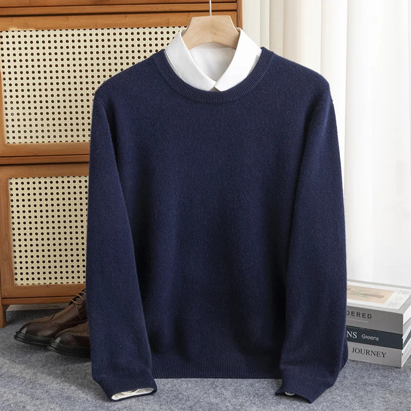 New 100% Pure Wool Sweater Men's Autumn Winter O-Neck Pullovers Business Casual Base Shirt Knit High-Grade Warm Male Jumper