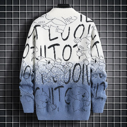 Harajuku Sweater Men's Y2K Knitted Letter Printing Sweater Men's Wool Pullover Men's Retro Knitted Color Block Tops