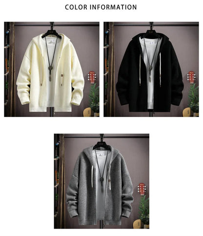 2025 Zipper Knitted Hooded Sweater For Men Korean Fashion Vintage Cardigan Knitwear Y2K Streetwear Casual Jackets jersey hombre