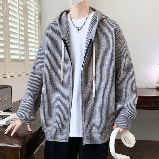2025 Zipper Knitted Hooded Sweater For Men Korean Fashion Vintage Cardigan Knitwear Y2K Streetwear Casual Jackets jersey hombre