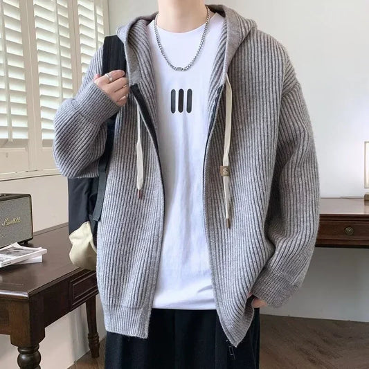2025 Zipper Knitted Hooded Sweater For Men Korean Fashion Vintage Cardigan Knitwear Y2K Streetwear Casual Jackets jersey hombre