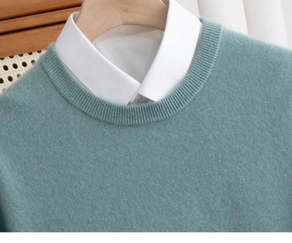 New 100% Pure Wool Sweater Men's Autumn Winter O-Neck Pullovers Business Casual Base Shirt Knit High-Grade Warm Male Jumper