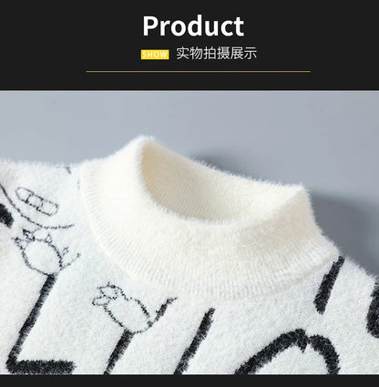 Harajuku Sweater Men's Y2K Knitted Letter Printing Sweater Men's Wool Pullover Men's Retro Knitted Color Block Tops