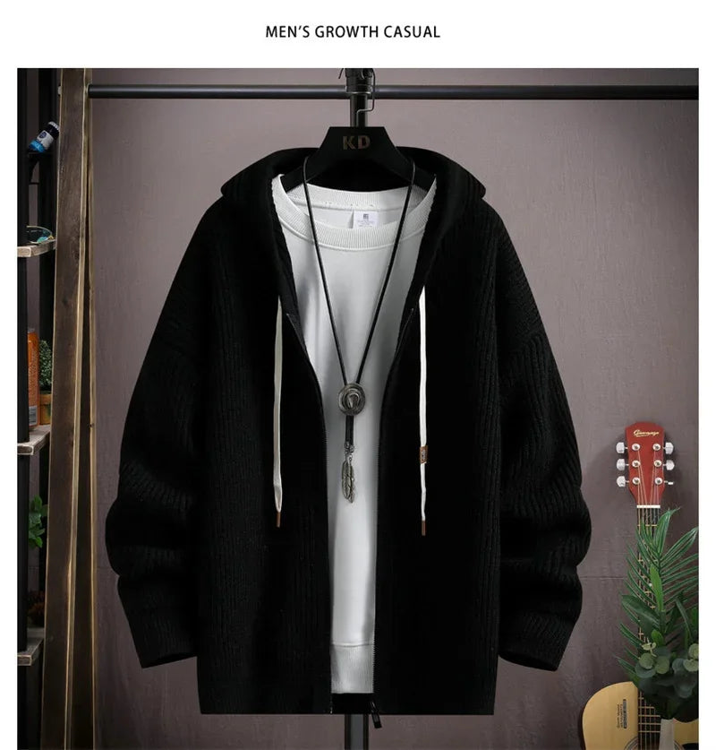 2025 Zipper Knitted Hooded Sweater For Men Korean Fashion Vintage Cardigan Knitwear Y2K Streetwear Casual Jackets jersey hombre
