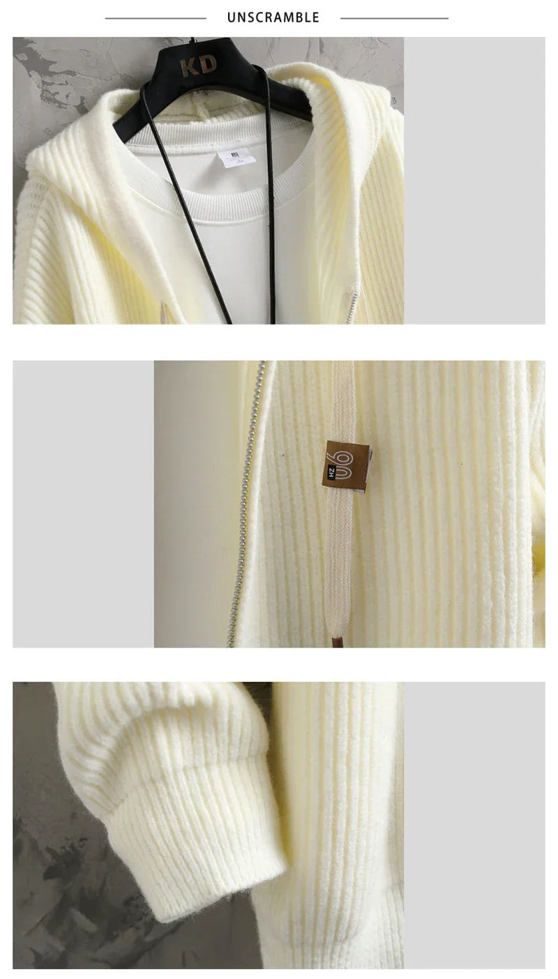2025 Zipper Knitted Hooded Sweater For Men Korean Fashion Vintage Cardigan Knitwear Y2K Streetwear Casual Jackets jersey hombre