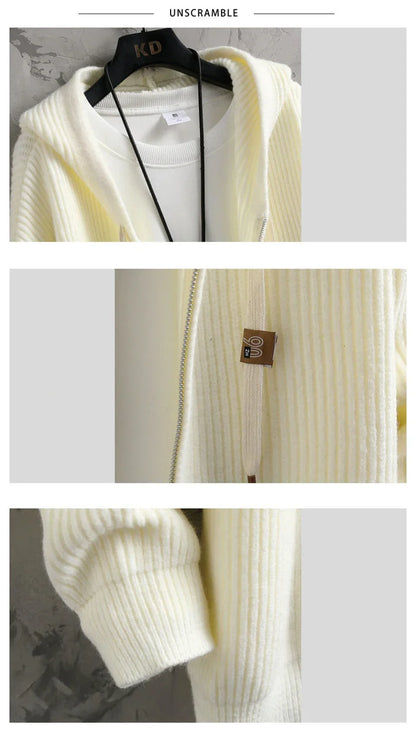 2025 Zipper Knitted Hooded Sweater For Men Korean Fashion Vintage Cardigan Knitwear Y2K Streetwear Casual Jackets jersey hombre