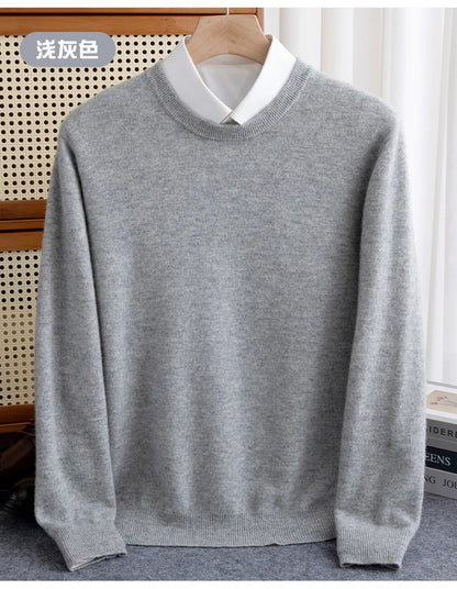 New 100% Pure Wool Sweater Men's Autumn Winter O-Neck Pullovers Business Casual Base Shirt Knit High-Grade Warm Male Jumper