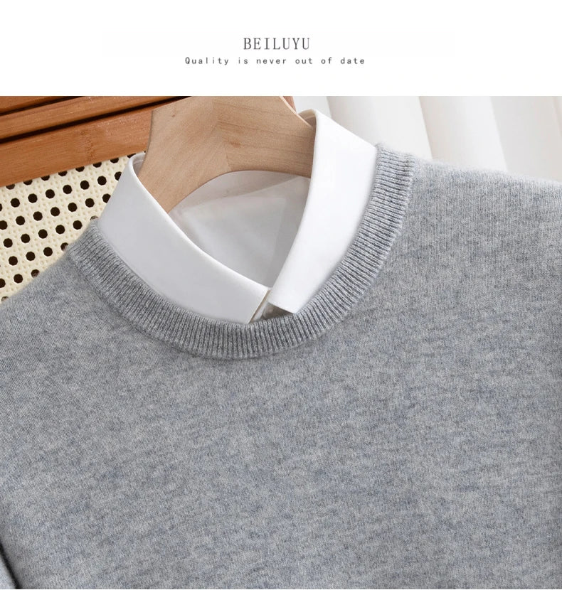 New 100% Pure Wool Sweater Men's Autumn Winter O-Neck Pullovers Business Casual Base Shirt Knit High-Grade Warm Male Jumper