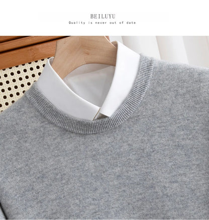 New 100% Pure Wool Sweater Men's Autumn Winter O-Neck Pullovers Business Casual Base Shirt Knit High-Grade Warm Male Jumper