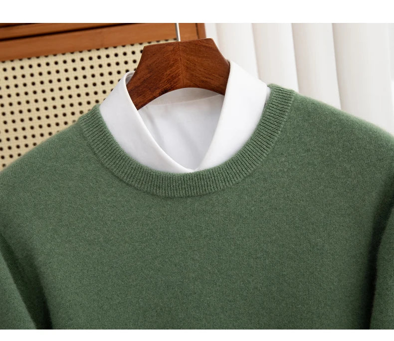 New 100% Pure Wool Sweater Men's Autumn Winter O-Neck Pullovers Business Casual Base Shirt Knit High-Grade Warm Male Jumper