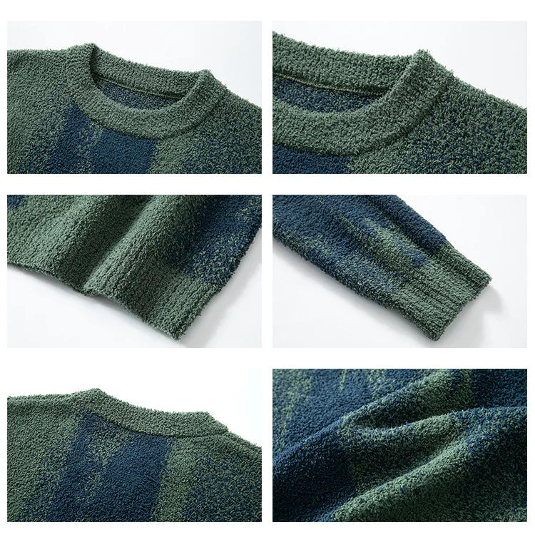 Autumn & Winter New Loose Men's Sweater Knit Base Shirt Men's Match Color Striped Sweater Street Fashion Casual Knitwear T-shirt