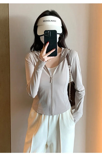 S-2XL New Hing Sports Coat Hoodies Women  Goth  Sweatshirt Sun Protective Clothing UV Protective Clothing Is Cool and Breathable