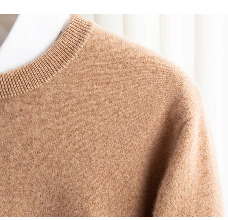 New 100% Pure Wool Sweater Men's Autumn Winter O-Neck Pullovers Business Casual Base Shirt Knit High-Grade Warm Male Jumper