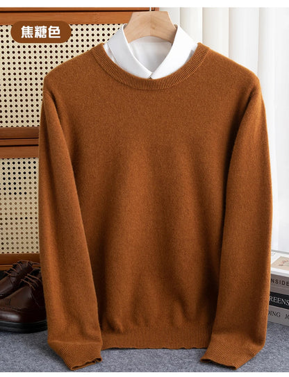 New 100% Pure Wool Sweater Men's Autumn Winter O-Neck Pullovers Business Casual Base Shirt Knit High-Grade Warm Male Jumper