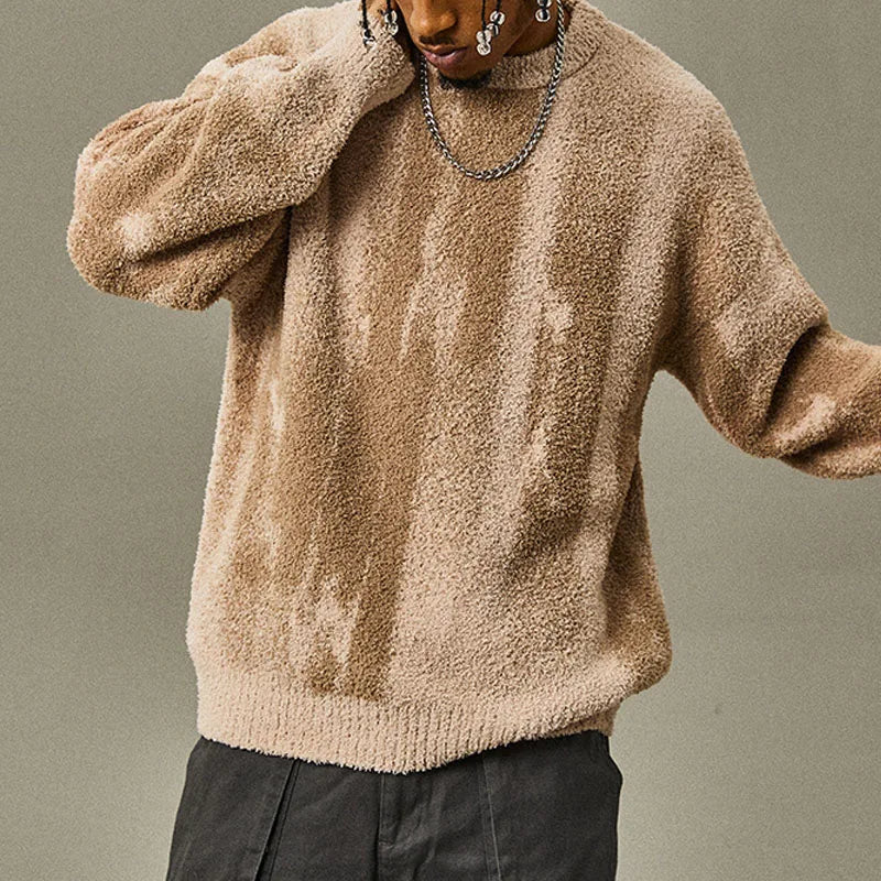 Autumn & Winter New Loose Men's Sweater Knit Base Shirt Men's Match Color Striped Sweater Street Fashion Casual Knitwear T-shirt