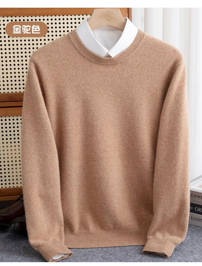 New 100% Pure Wool Sweater Men's Autumn Winter O-Neck Pullovers Business Casual Base Shirt Knit High-Grade Warm Male Jumper