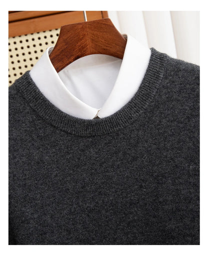 New 100% Pure Wool Sweater Men's Autumn Winter O-Neck Pullovers Business Casual Base Shirt Knit High-Grade Warm Male Jumper
