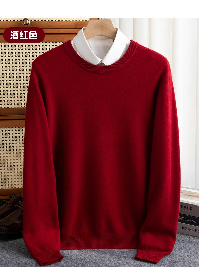 New 100% Pure Wool Sweater Men's Autumn Winter O-Neck Pullovers Business Casual Base Shirt Knit High-Grade Warm Male Jumper
