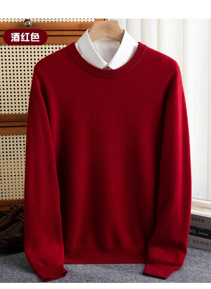 New 100% Pure Wool Sweater Men's Autumn Winter O-Neck Pullovers Business Casual Base Shirt Knit High-Grade Warm Male Jumper
