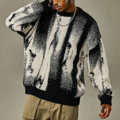 Autumn & Winter New Loose Men's Sweater Knit Base Shirt Men's Match Color Striped Sweater Street Fashion Casual Knitwear T-shirt