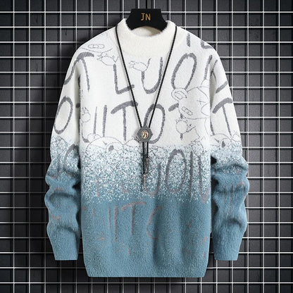 Harajuku Sweater Men's Y2K Knitted Letter Printing Sweater Men's Wool Pullover Men's Retro Knitted Color Block Tops