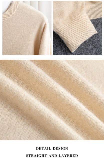 New 100% Pure Wool Sweater Men's Autumn Winter O-Neck Pullovers Business Casual Base Shirt Knit High-Grade Warm Male Jumper