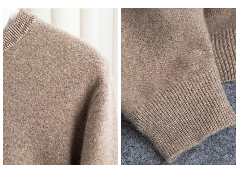 New 100% Pure Wool Sweater Men's Autumn Winter O-Neck Pullovers Business Casual Base Shirt Knit High-Grade Warm Male Jumper