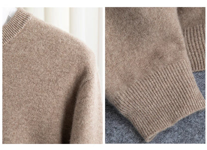 New 100% Pure Wool Sweater Men's Autumn Winter O-Neck Pullovers Business Casual Base Shirt Knit High-Grade Warm Male Jumper