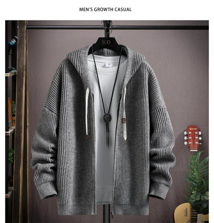 2025 Zipper Knitted Hooded Sweater For Men Korean Fashion Vintage Cardigan Knitwear Y2K Streetwear Casual Jackets jersey hombre
