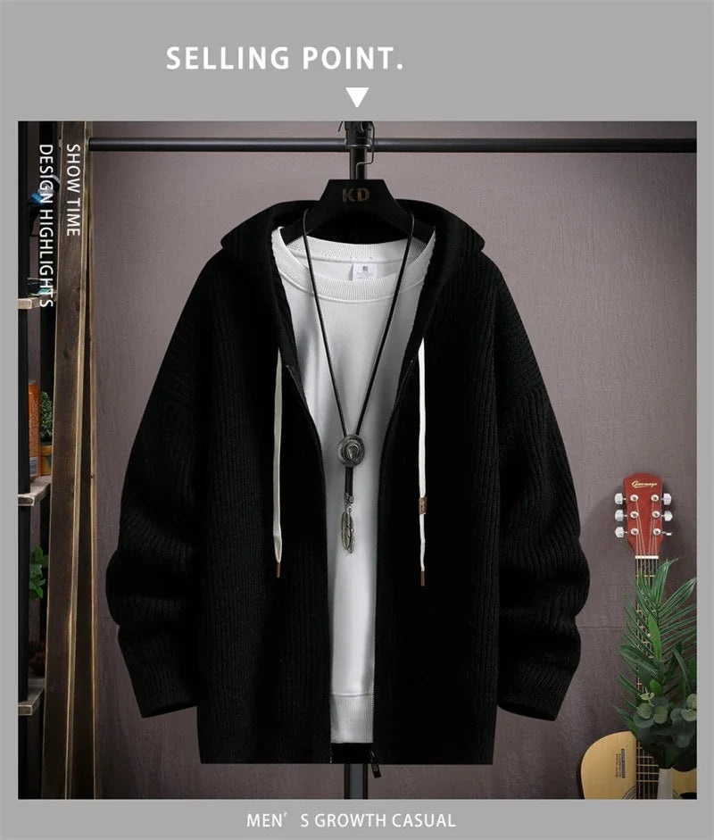 2025 Zipper Knitted Hooded Sweater For Men Korean Fashion Vintage Cardigan Knitwear Y2K Streetwear Casual Jackets jersey hombre