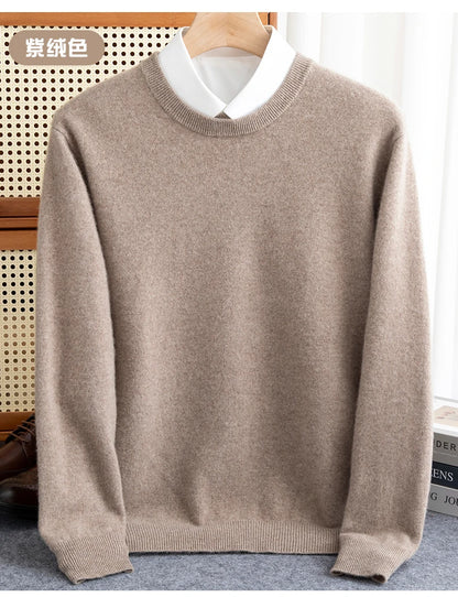 New 100% Pure Wool Sweater Men's Autumn Winter O-Neck Pullovers Business Casual Base Shirt Knit High-Grade Warm Male Jumper