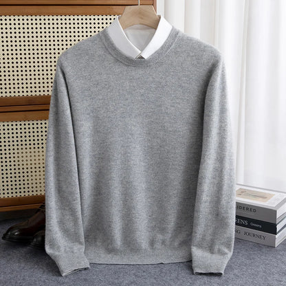 New 100% Pure Wool Sweater Men's Autumn Winter O-Neck Pullovers Business Casual Base Shirt Knit High-Grade Warm Male Jumper