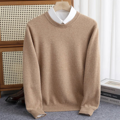 New 100% Pure Wool Sweater Men's Autumn Winter O-Neck Pullovers Business Casual Base Shirt Knit High-Grade Warm Male Jumper