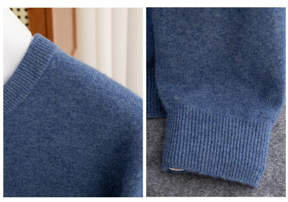 New 100% Pure Wool Sweater Men's Autumn Winter O-Neck Pullovers Business Casual Base Shirt Knit High-Grade Warm Male Jumper
