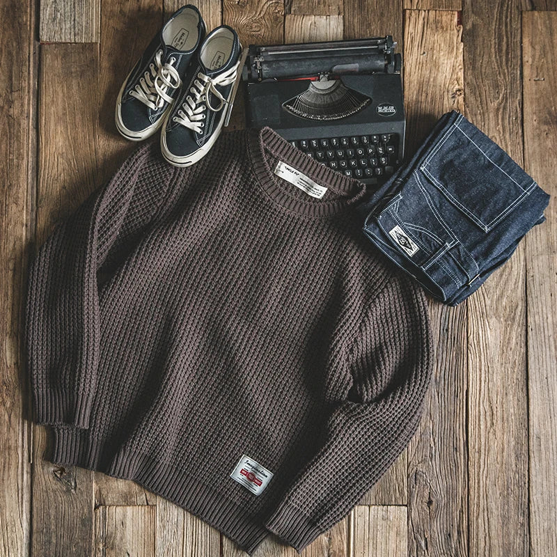 Maden Work Attire Retro Round Neck Thickened Autumn And Winter Sweater Amekaji Loose Knit Men's Clothing