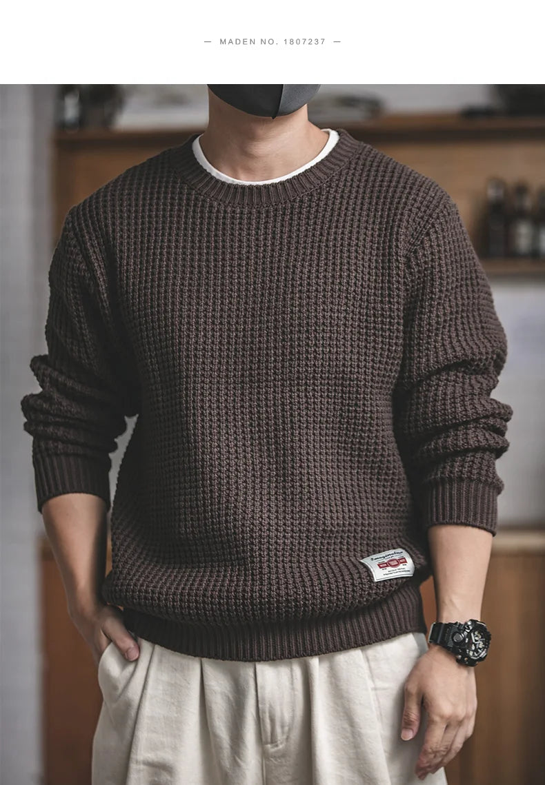 Maden Work Attire Retro Round Neck Thickened Autumn And Winter Sweater Amekaji Loose Knit Men's Clothing