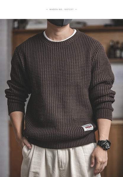 Maden Work Attire Retro Round Neck Thickened Autumn And Winter Sweater Amekaji Loose Knit Men's Clothing