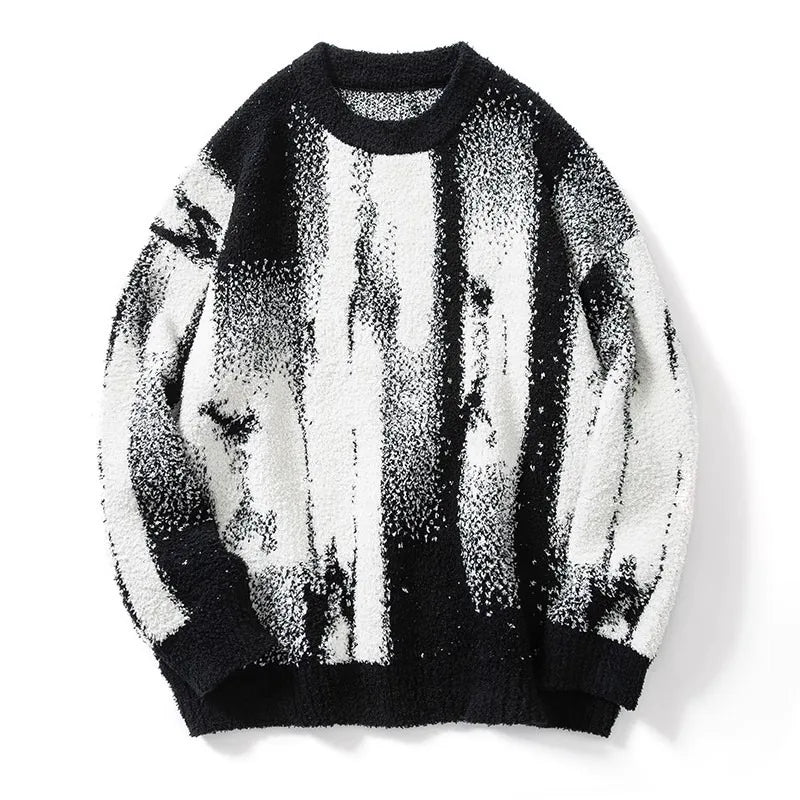 Autumn & Winter New Loose Men's Sweater Knit Base Shirt Men's Match Color Striped Sweater Street Fashion Casual Knitwear T-shirt