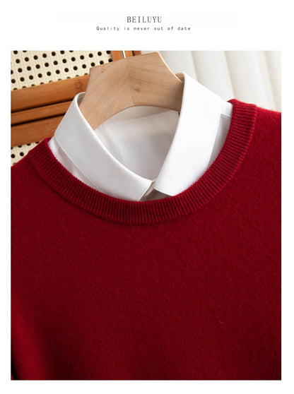 New 100% Pure Wool Sweater Men's Autumn Winter O-Neck Pullovers Business Casual Base Shirt Knit High-Grade Warm Male Jumper