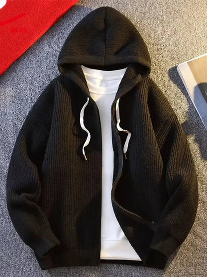 2025 Zipper Knitted Hooded Sweater For Men Korean Fashion Vintage Cardigan Knitwear Y2K Streetwear Casual Jackets jersey hombre