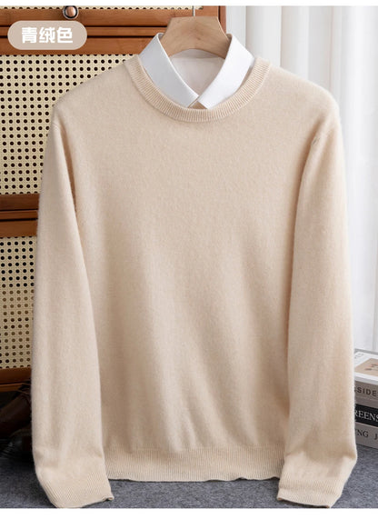 New 100% Pure Wool Sweater Men's Autumn Winter O-Neck Pullovers Business Casual Base Shirt Knit High-Grade Warm Male Jumper