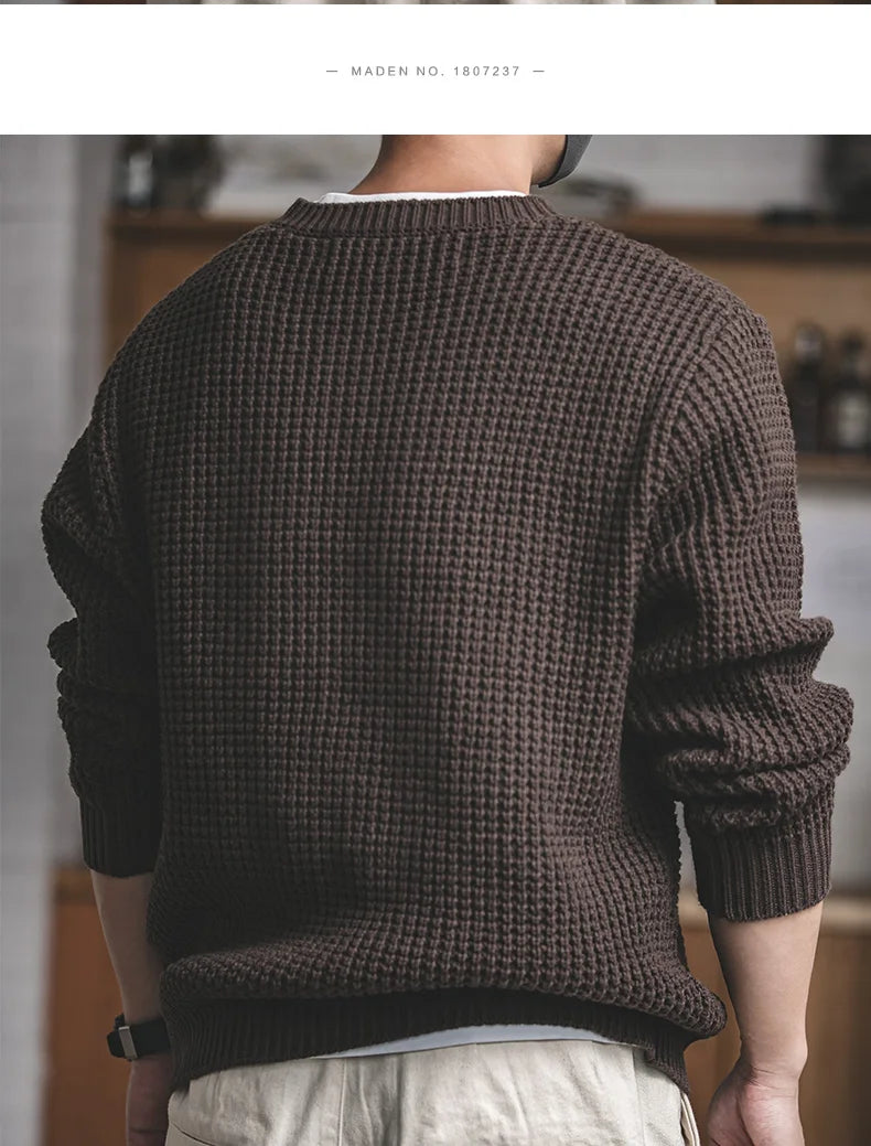 Maden Work Attire Retro Round Neck Thickened Autumn And Winter Sweater Amekaji Loose Knit Men's Clothing