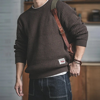 Maden Work Attire Retro Round Neck Thickened Autumn And Winter Sweater Amekaji Loose Knit Men's Clothing