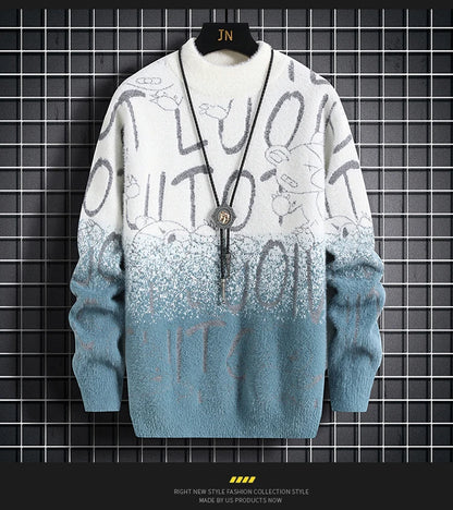 Harajuku Sweater Men's Y2K Knitted Letter Printing Sweater Men's Wool Pullover Men's Retro Knitted Color Block Tops