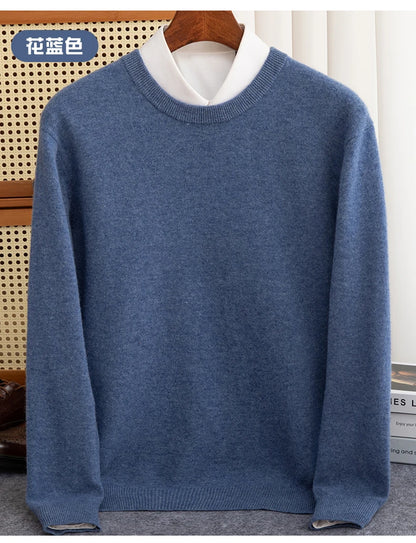 New 100% Pure Wool Sweater Men's Autumn Winter O-Neck Pullovers Business Casual Base Shirt Knit High-Grade Warm Male Jumper